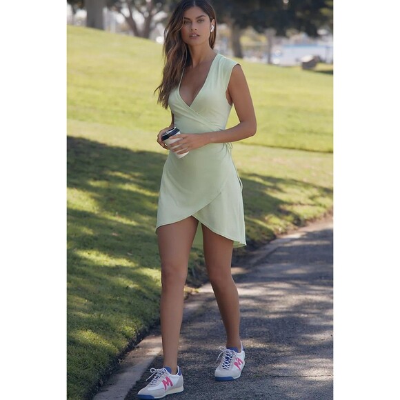 Daily Practice by Anthropologie Montauk V-Neck Mini Dress Wrap Beach S-P 271152 - Picture 2 of 9